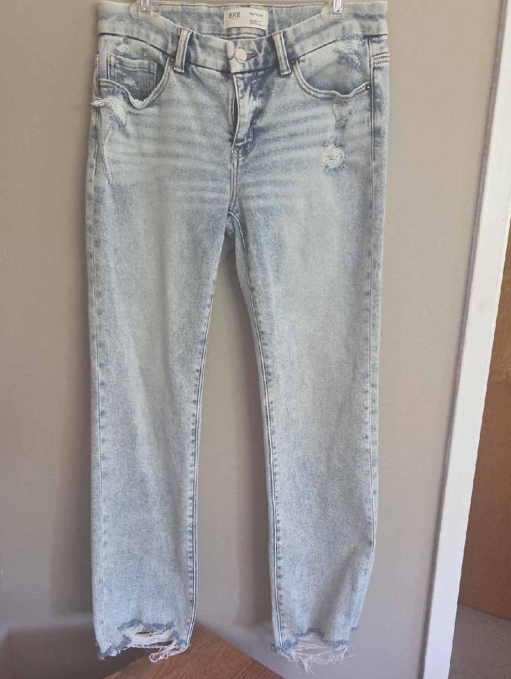 BKE Light Wash Distressed Straight Leg Jeans